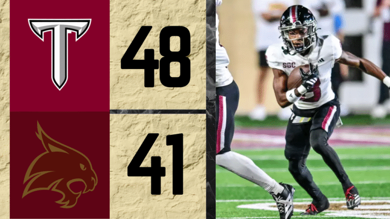 Trojans fight back and come out with a nail-biting 48-41 victory over the Texas State in overtime